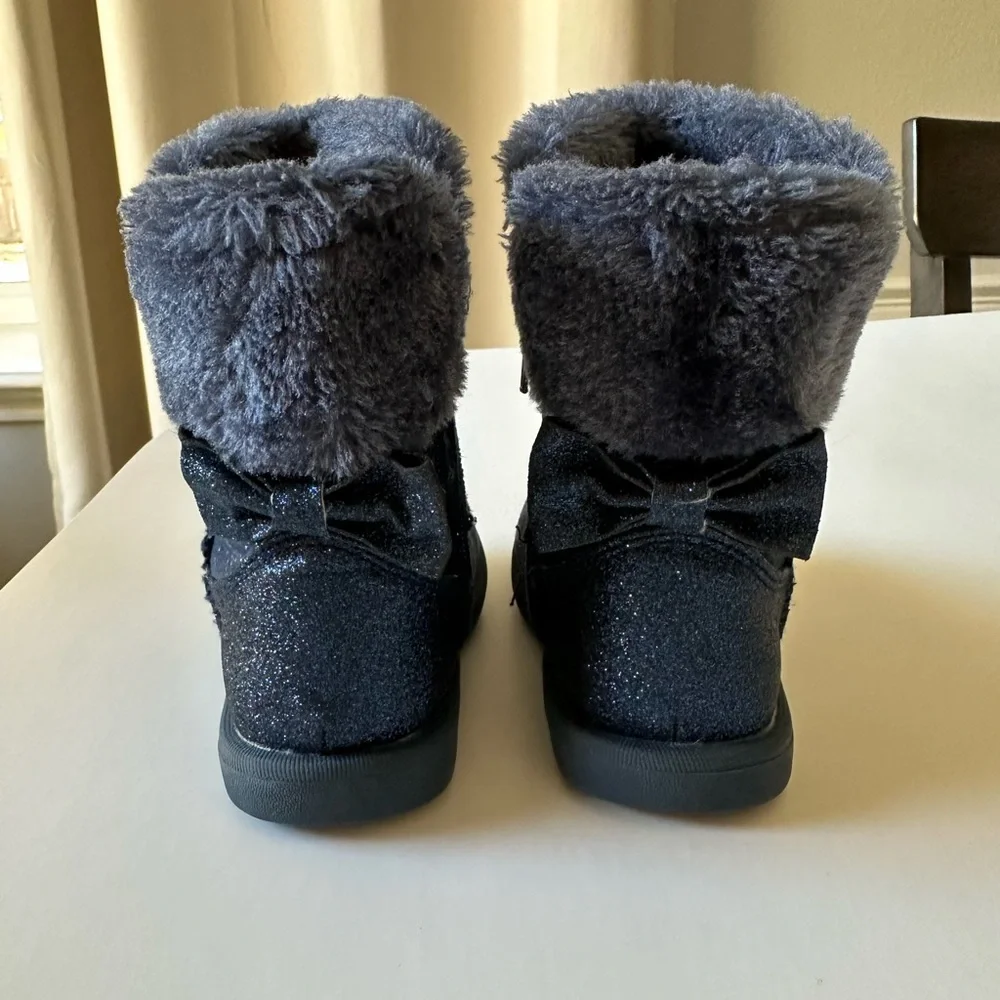 Toddler girl sparkly winter boots navy blue with bows